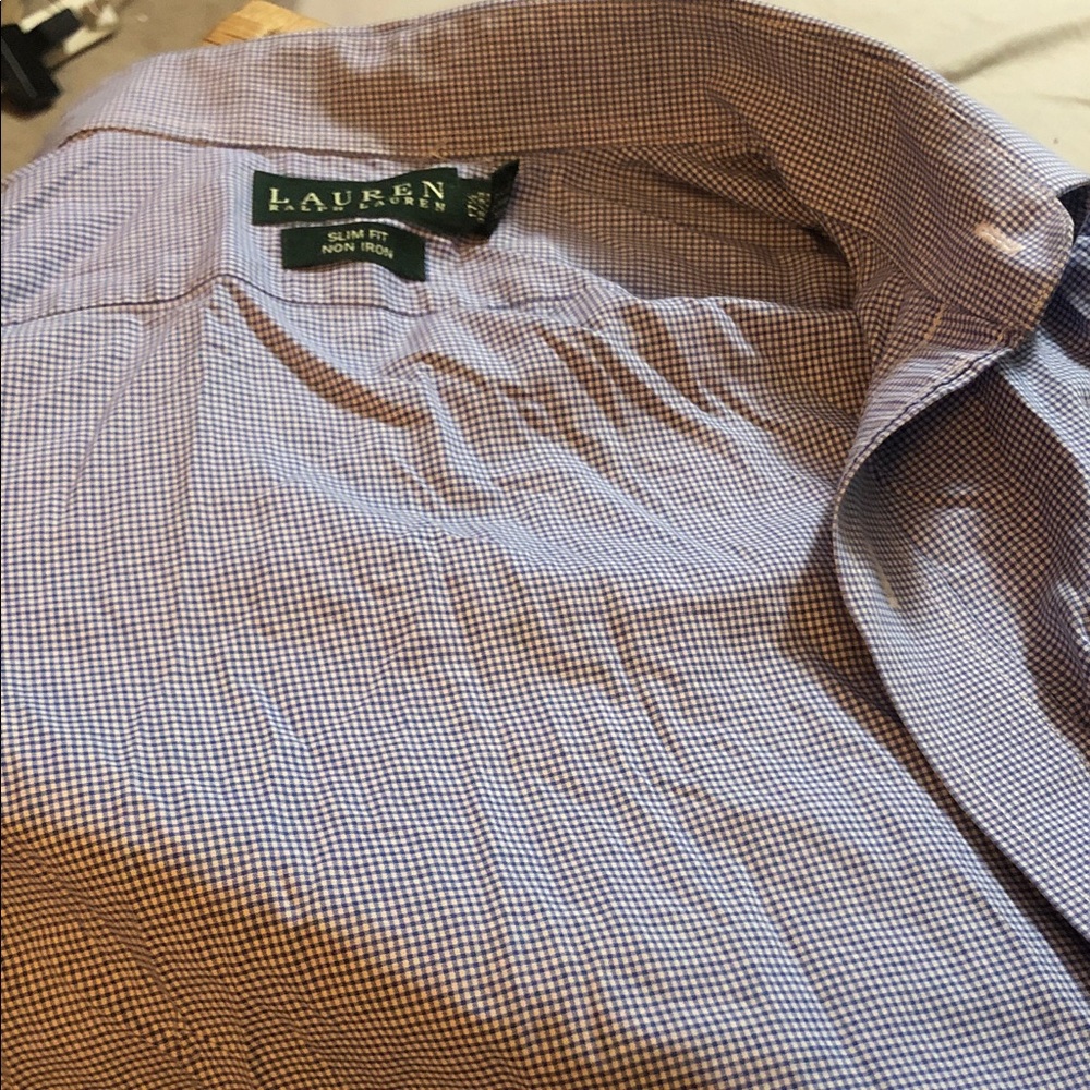 Lauren Ralph Lauren Slim Fit Micro Check Dress Shirt in Blue and White